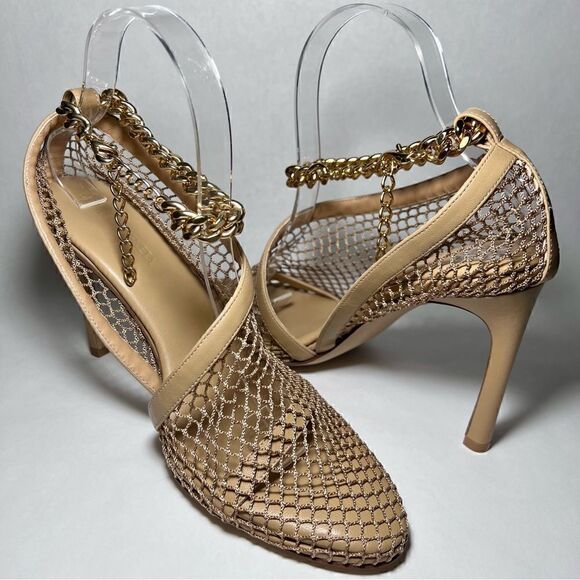 Bottega Veneta Stretch Chain Ankle Strap Heels in Sand - Picture 2 of 10